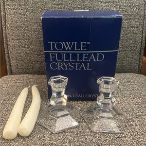 Towle Full Lead Crystal 3” Candle Holders New in Box NIB Set of 2 Candlesticks